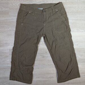 Kuhl Pants Capri Womens 10 Green Olive Outdoor Floral Hiking Heart Embroidery